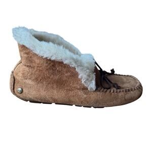 Ugg Alena Moccasins Womens Size 7 Brown Suede Leather Wool Lining Rubber Sole